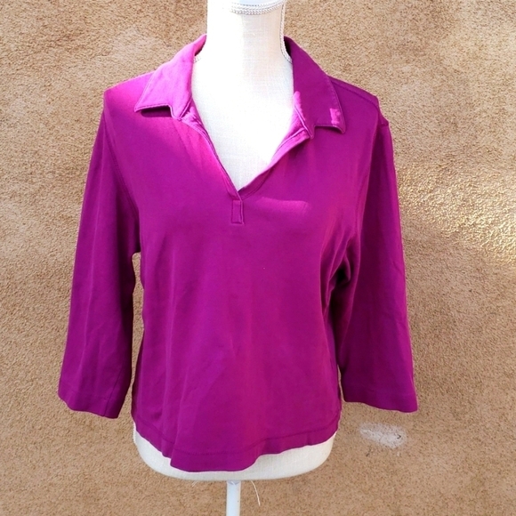 Vintage 90's Mossimo stretch Fuchsia pink polo colared 3/4 quarter Sleeves bl… - Picture 1 of 7